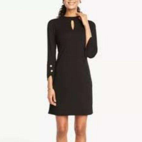 Ann Taylor Black Long Bell Sleeve Jersey Shift Dress Size Small Stretch - Picture 1 of 14